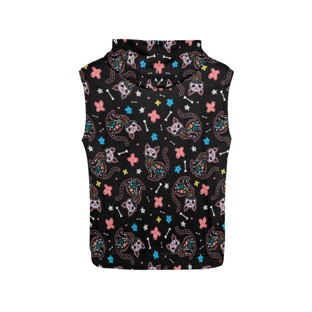 Dia de lo Gatos All Over Print Sleeveless Hoodie for Women (Model H15)