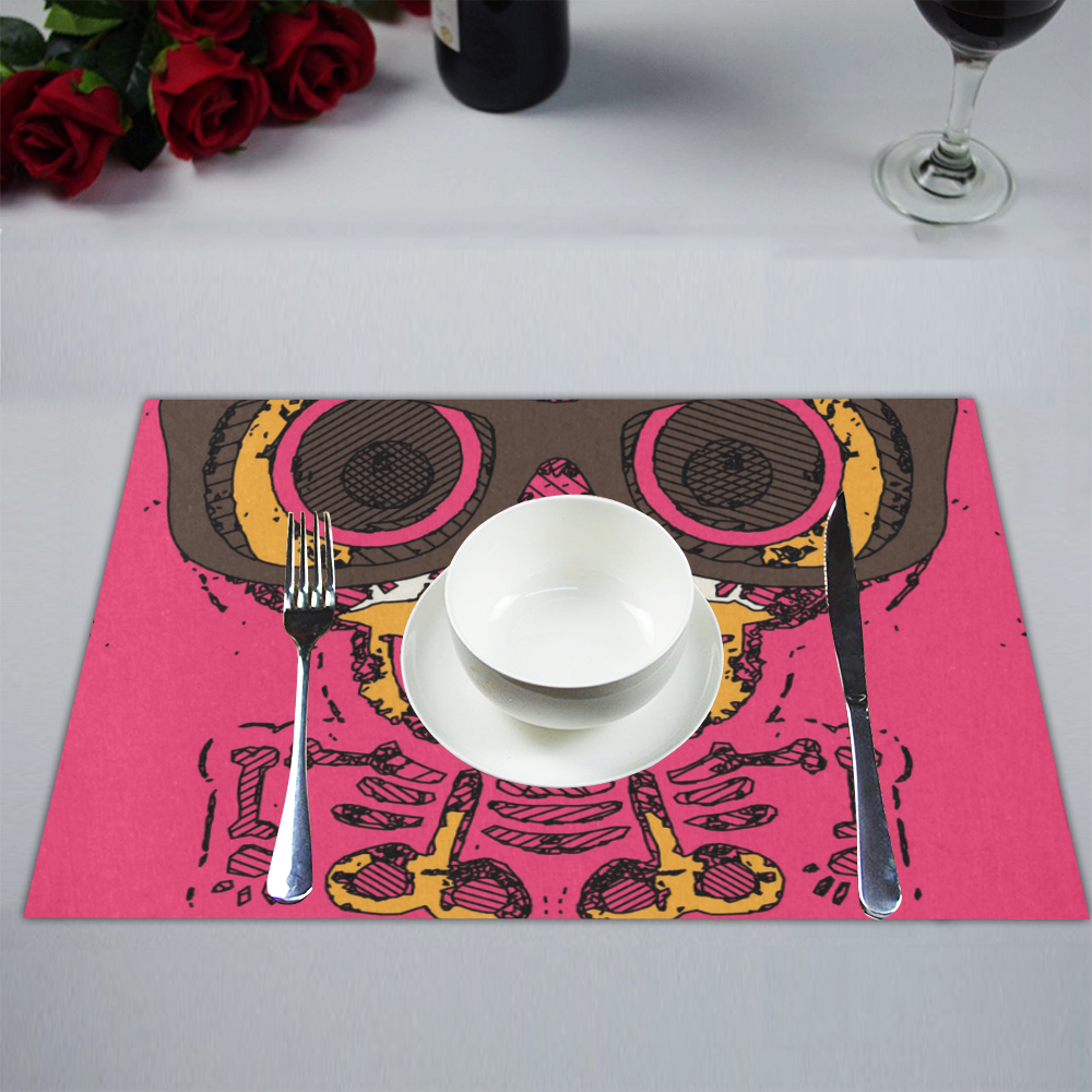funny skull and bone graffiti drawing in orange brown and pink Placemat 14’’ x 19’’