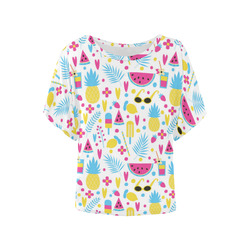 Floral Bounty Blue Women's Batwing-Sleeved Blouse T shirt
