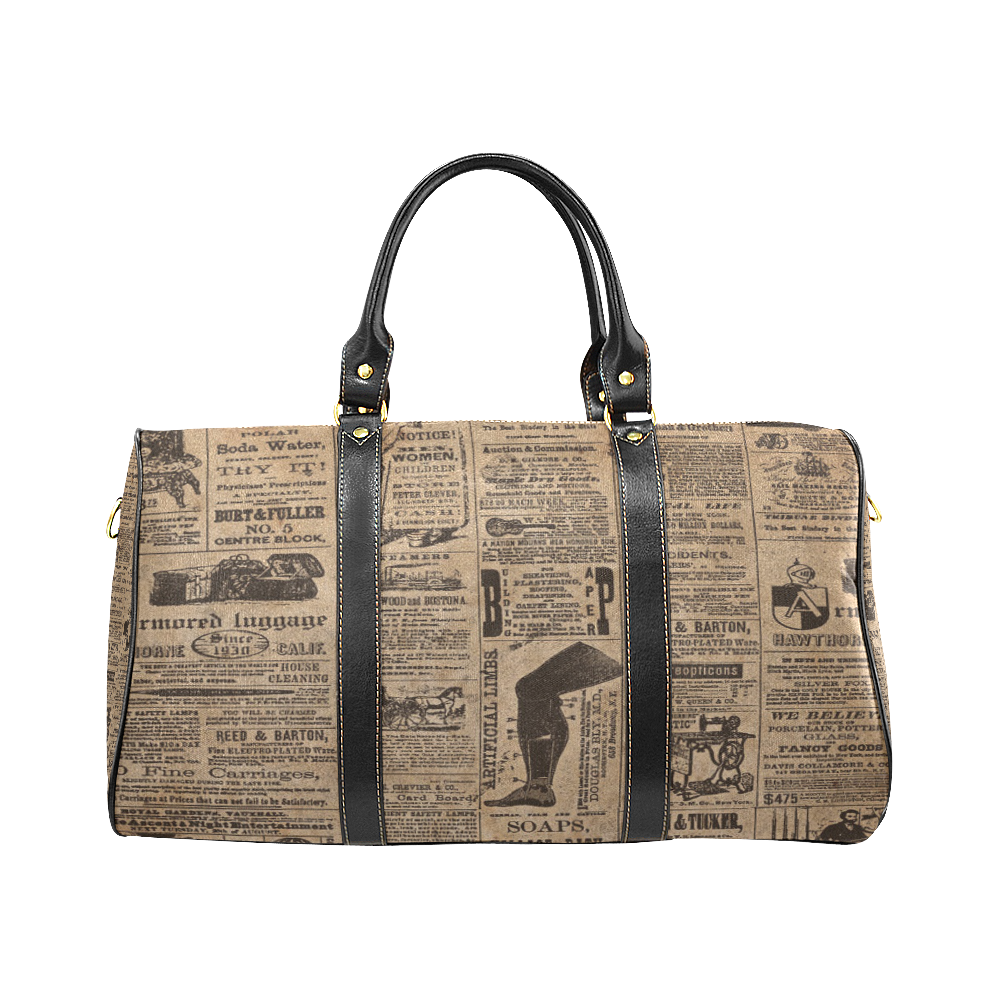 Mala de viagem pequena com padrão jornal vintage New Waterproof Travel Bag/Small (Model 1639)