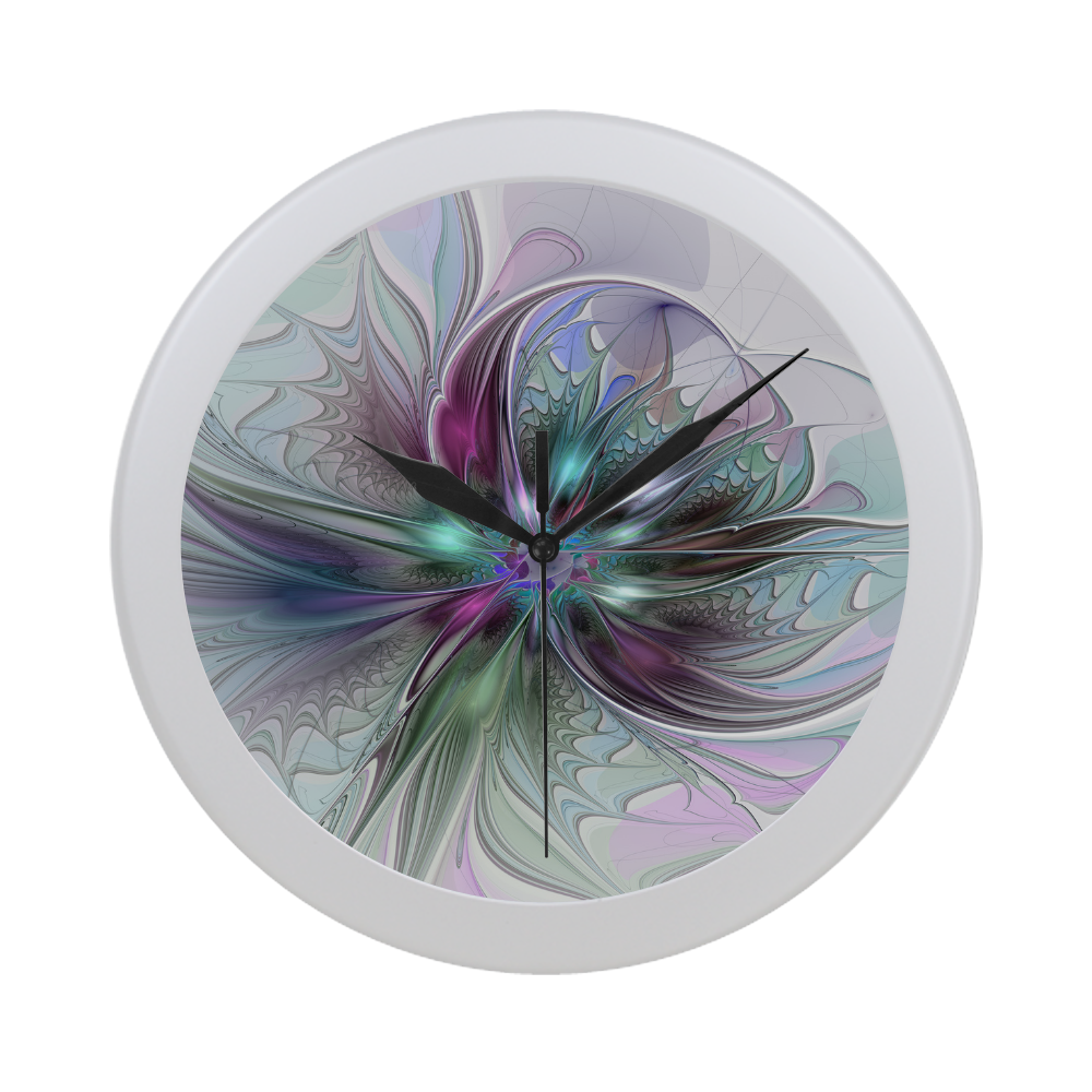 Colorful Fantasy Abstract Modern Fractal Flower Circular Plastic Wall clock