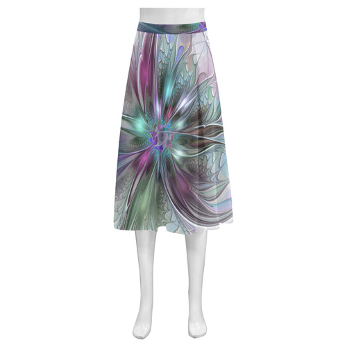 Colorful Fantasy Abstract Modern Fractal Flower Mnemosyne Women's Crepe Skirt (Model D16)