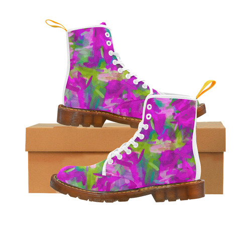 splash painting abstract texture in purple pink green Martin Boots For Men Model 1203H