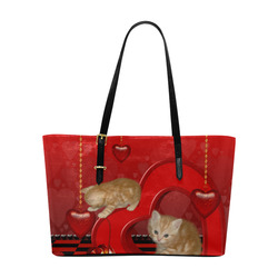 Cute kitten with hearts Euramerican Tote Bag/Large (Model 1656)