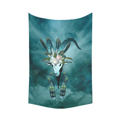 The billy goat with feathers and flowers Cotton Linen Wall Tapestry 60"x 90"