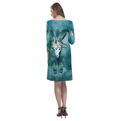 The billy goat with feathers and flowers Rhea Loose Round Neck Dress(Model D22)