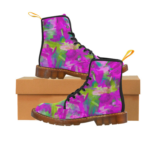 splash painting abstract texture in purple pink green Martin Boots For Women Model 1203H