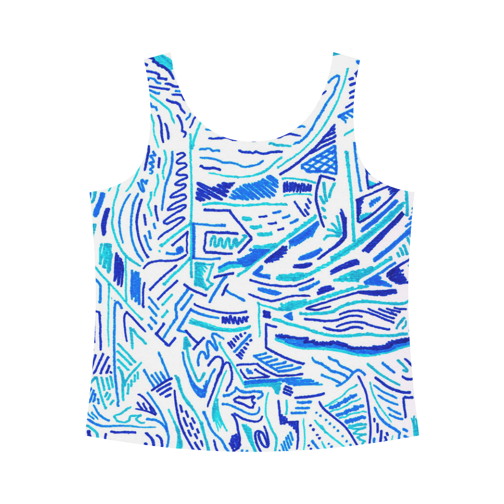 Chaos in Blue w/Black Back All Over Print Tank Top for Women (Model T43)