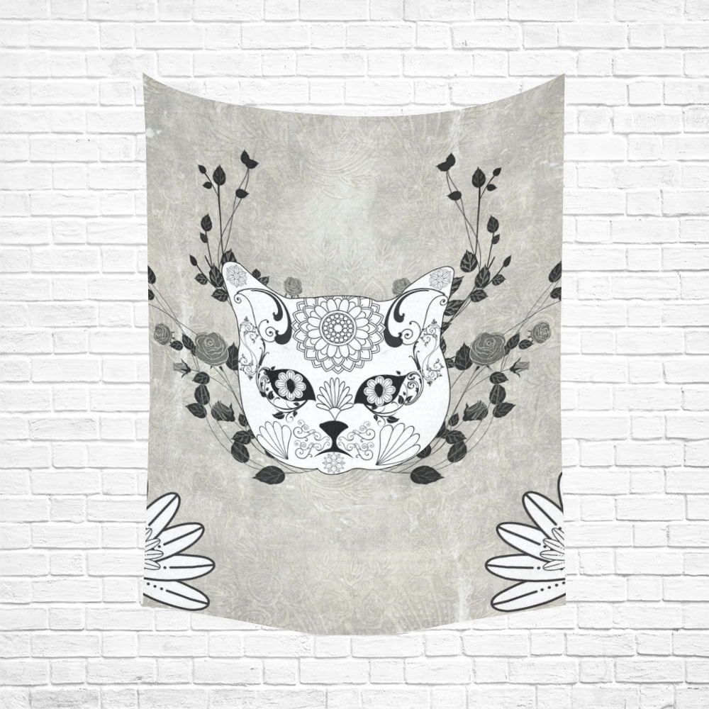 Wonderful sugar cat skull Cotton Linen Wall Tapestry 60"x 80"