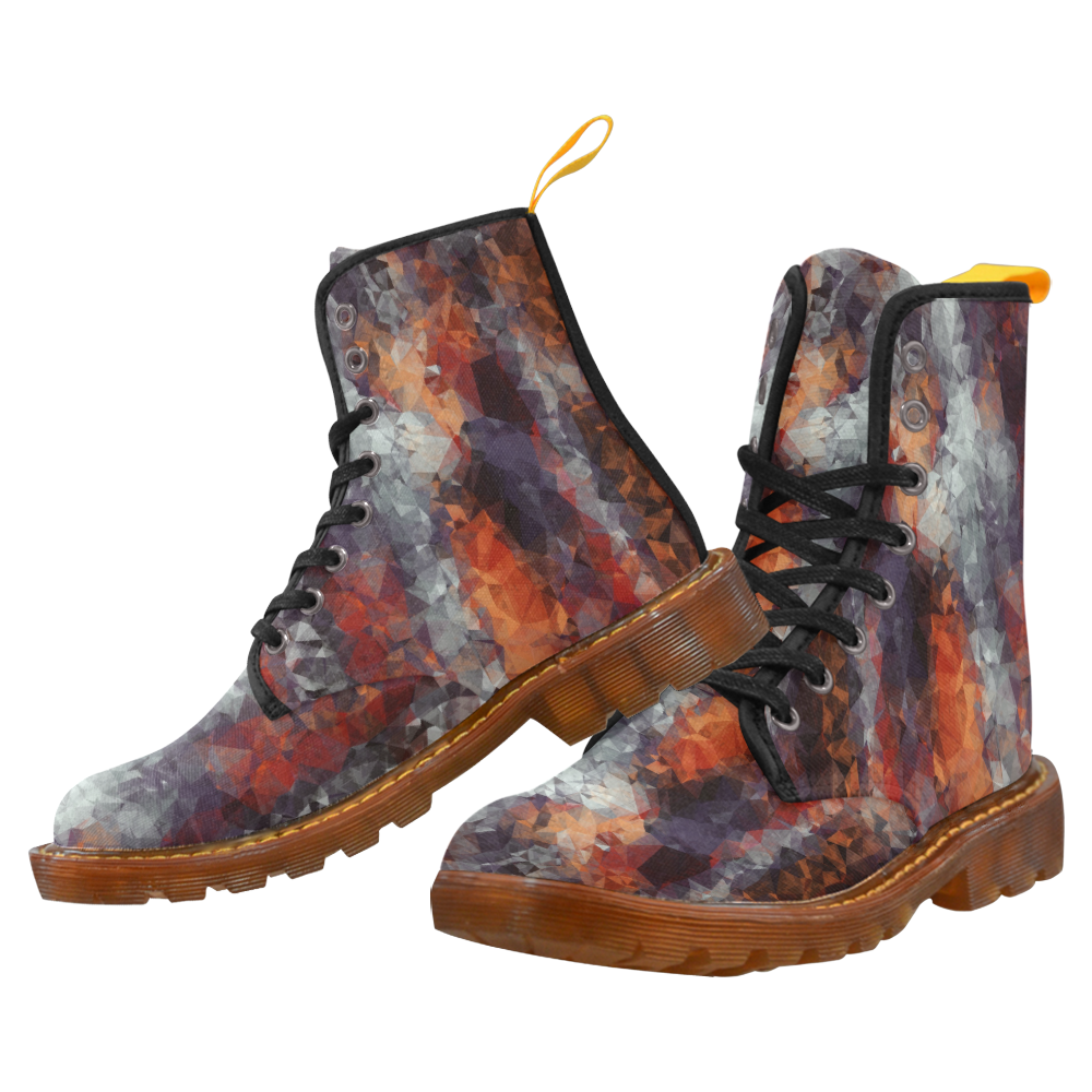 psychedelic geometric polygon shape pattern abstract in orange brown red black Martin Boots For Men Model 1203H