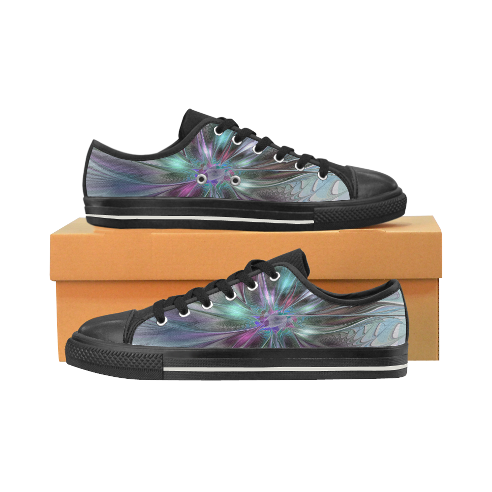 Colorful Fantasy Abstract Modern Fractal Flower Women's Classic Canvas Shoes (Model 018)