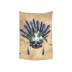 Cool skull with feathers and flowers Cotton Linen Wall Tapestry 40"x 60"
