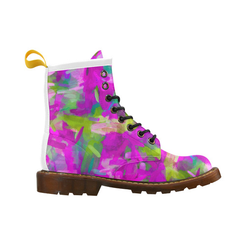 splash painting abstract texture in purple pink green High Grade PU Leather Martin Boots For Men Model 402H