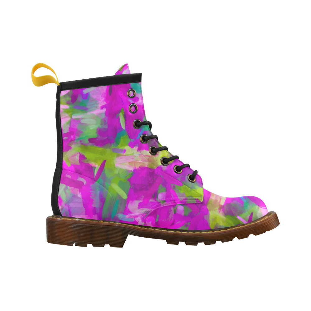 splash painting abstract texture in purple pink green High Grade PU Leather Martin Boots For Men Model 402H