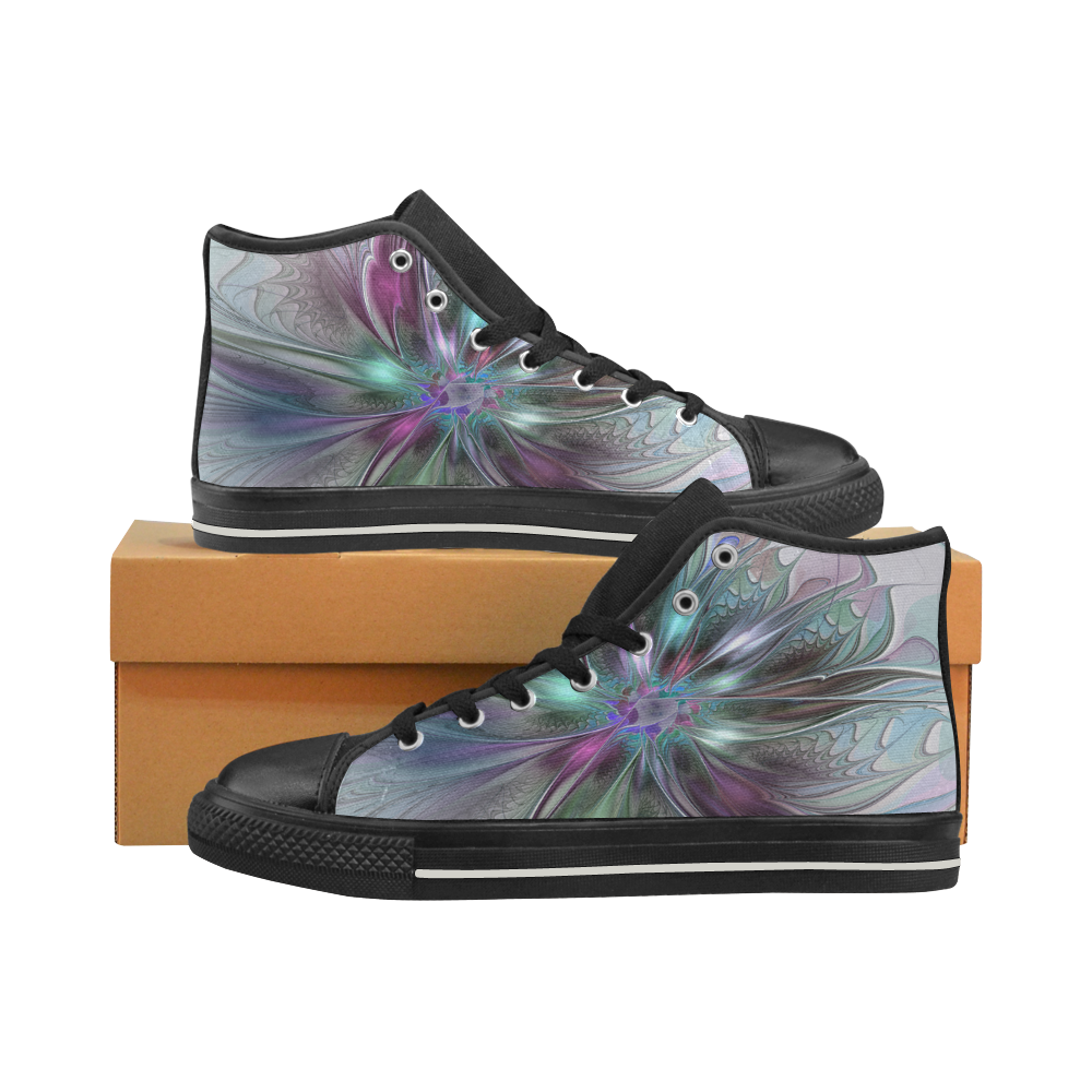 Colorful Fantasy Abstract Modern Fractal Flower Women's Classic High Top Canvas Shoes (Model 017)