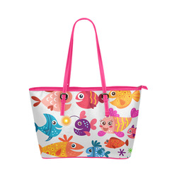 Cute Fish Jellyfish Seashells Crab Leather Tote Bag/Large (Model 1651)