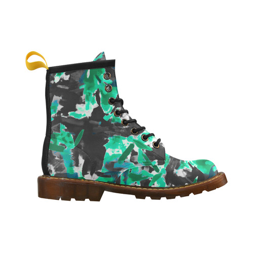 psychedelic vintage camouflage painting texture abstract in green and black High Grade PU Leather Martin Boots For Women Model 402H