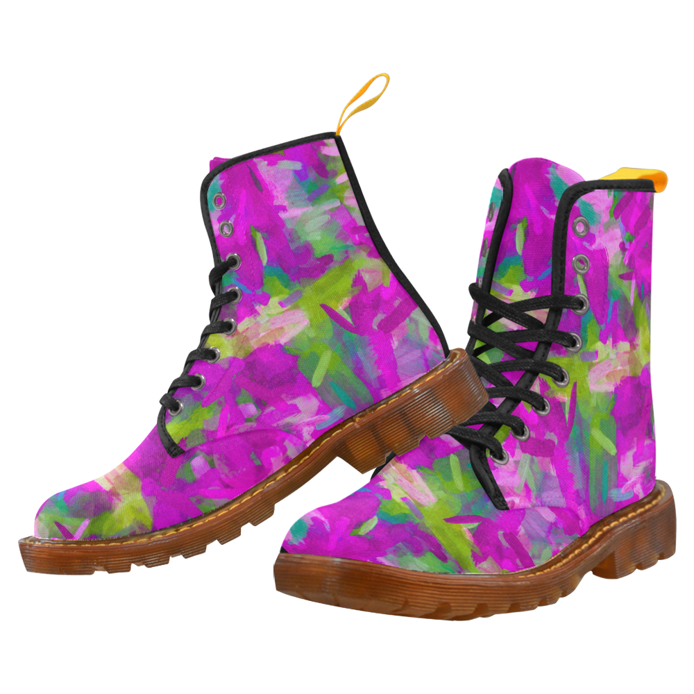 splash painting abstract texture in purple pink green Martin Boots For Men Model 1203H