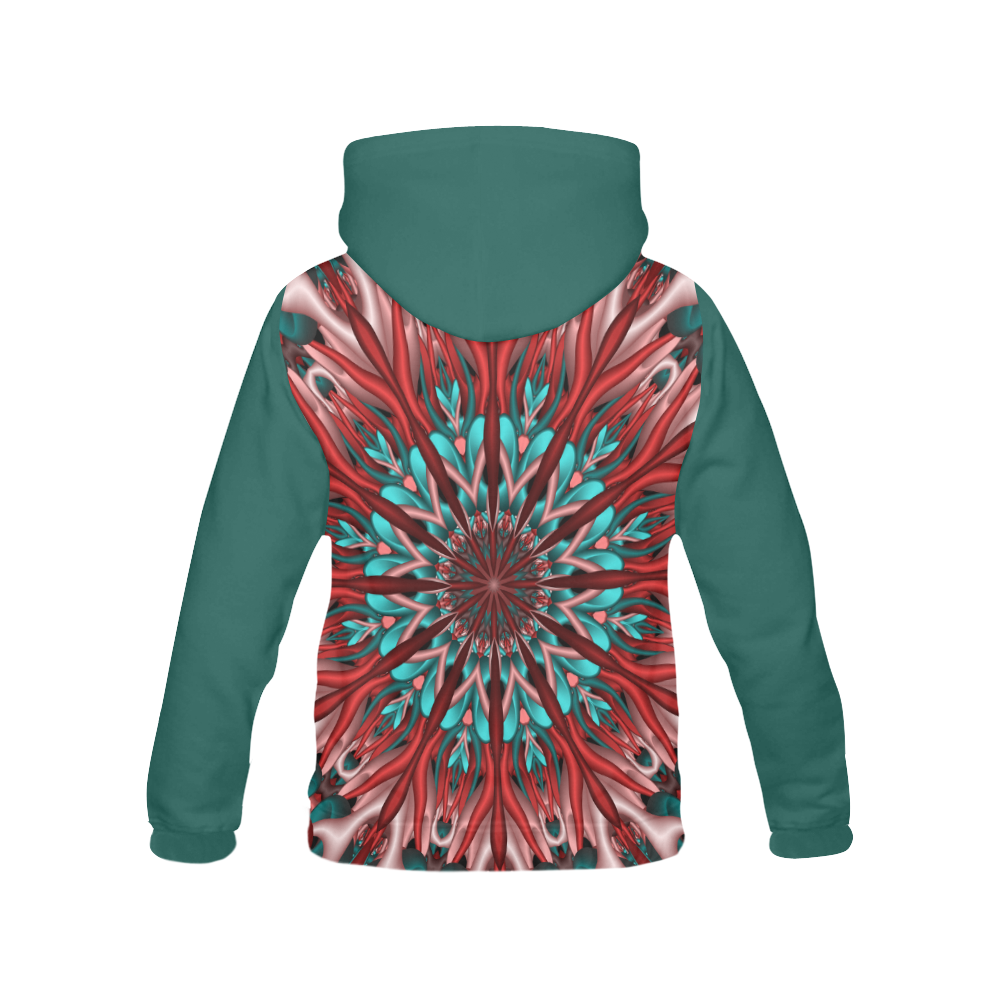 Pink teal fractal mandala All Over Print Hoodie for Women (USA Size) (Model H13)