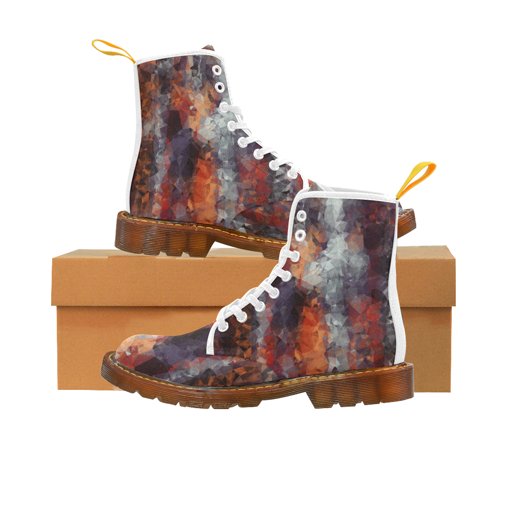 psychedelic geometric polygon shape pattern abstract in orange brown red black Martin Boots For Women Model 1203H