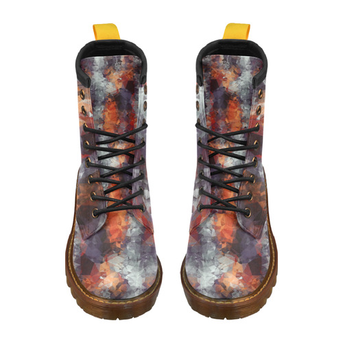 psychedelic geometric polygon shape pattern abstract in orange brown red black High Grade PU Leather Martin Boots For Men Model 402H