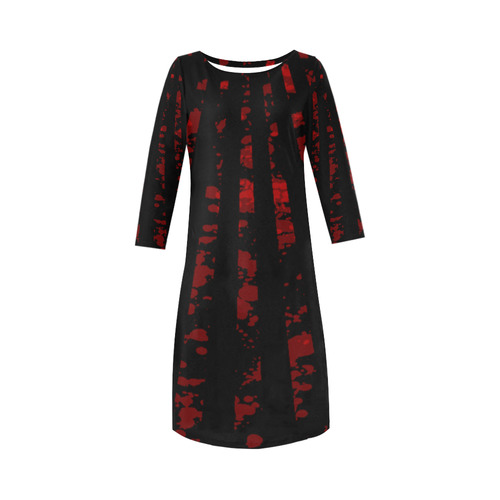 Abstract Red Asymeterical Stripe Round Collar Dress (D22)