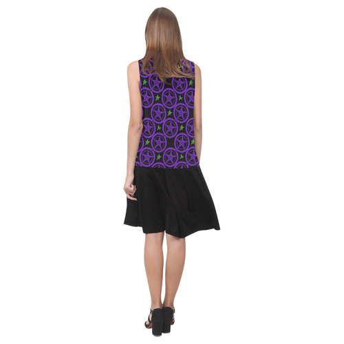 Purple Pentacles Occult Print Sleeveless Splicing Shift Dress(Model D17)