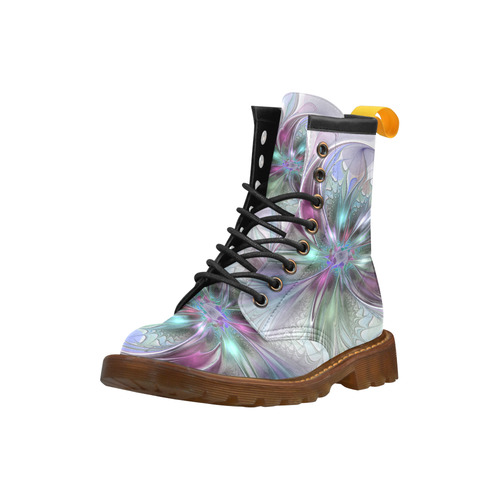 Colorful Fantasy Abstract Modern Fractal Flower High Grade PU Leather Martin Boots For Women Model 402H
