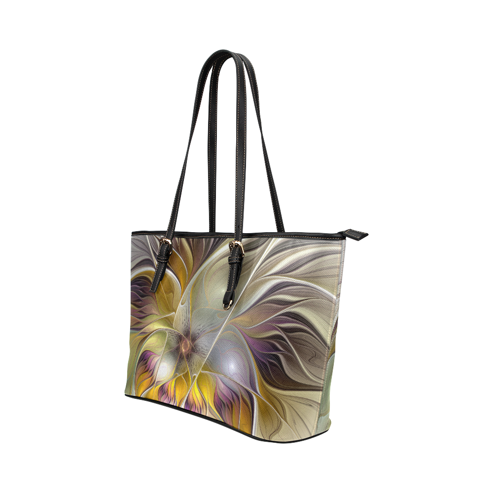 Abstract Colorful Fantasy Flower Modern Fractal Leather Tote Bag/Small (Model 1651)