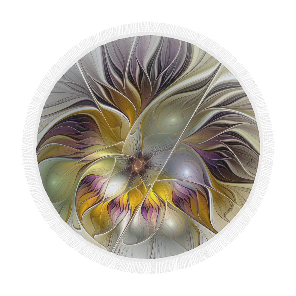 Abstract Colorful Fantasy Flower Modern Fractal Circular Beach Shawl 59"x 59"