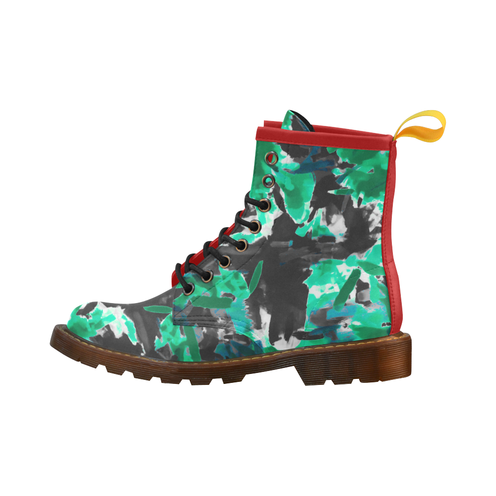 psychedelic vintage camouflage painting texture abstract in green and black High Grade PU Leather Martin Boots For Women Model 402H