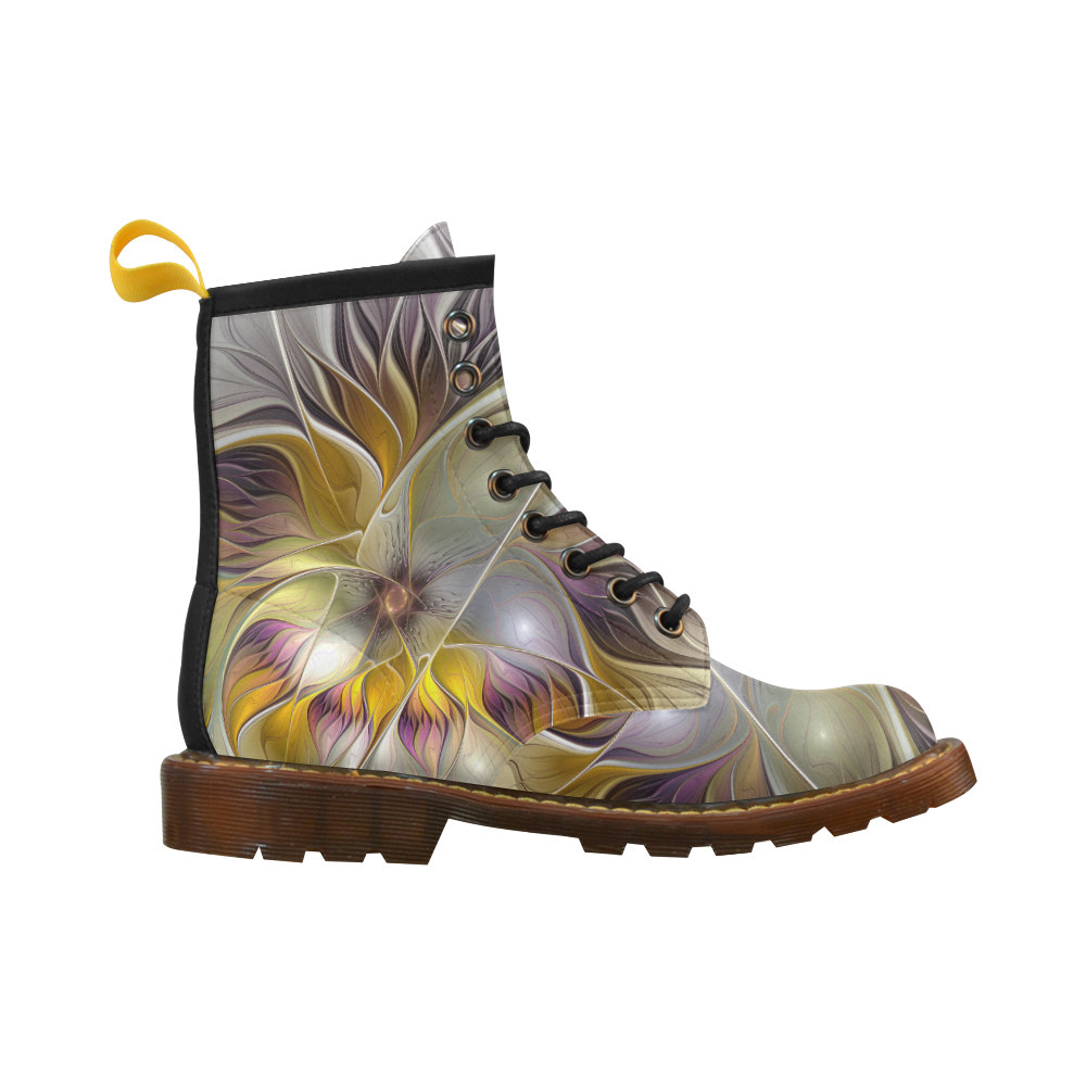 Abstract Colorful Fantasy Flower Modern Fractal High Grade PU Leather Martin Boots For Women Model 402H