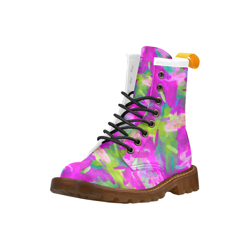 splash painting abstract texture in purple pink green High Grade PU Leather Martin Boots For Women Model 402H