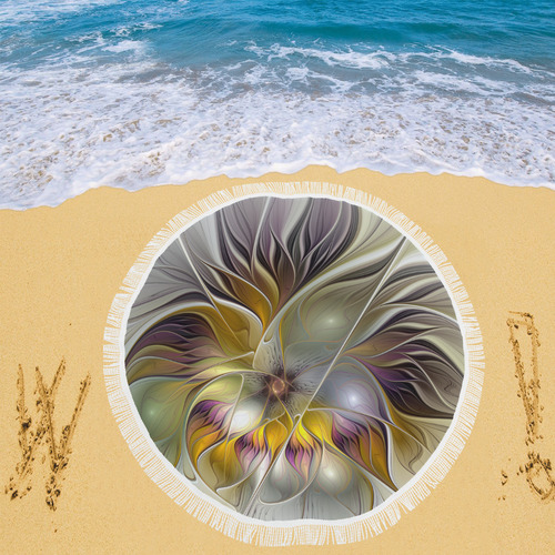 Abstract Colorful Fantasy Flower Modern Fractal Circular Beach Shawl 59"x 59"