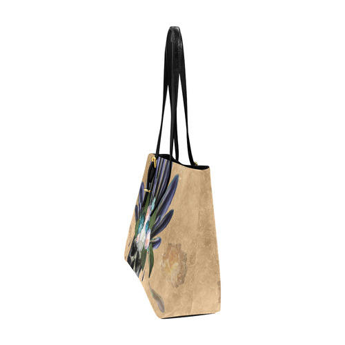 Cool skull with feathers and flowers Euramerican Tote Bag/Large (Model 1656)