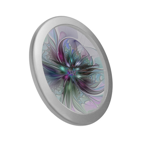 Colorful Fantasy Abstract Modern Fractal Flower Silver Color Wall Clock
