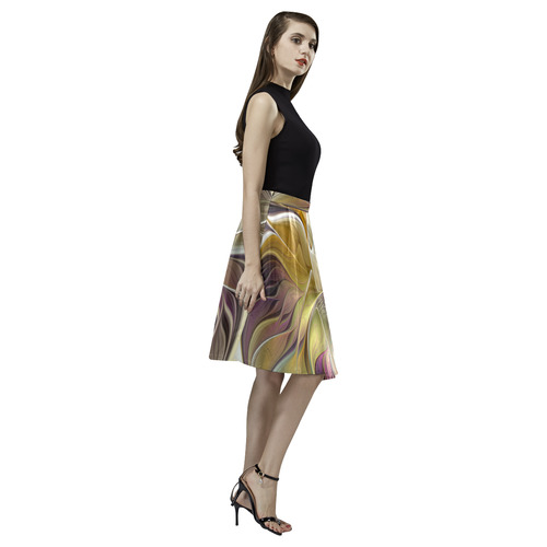Abstract Colorful Fantasy Flower Modern Fractal Melete Pleated Midi Skirt (Model D15)
