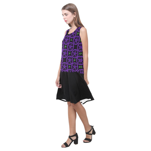 Purple Pentacles Occult Print Sleeveless Splicing Shift Dress(Model D17)