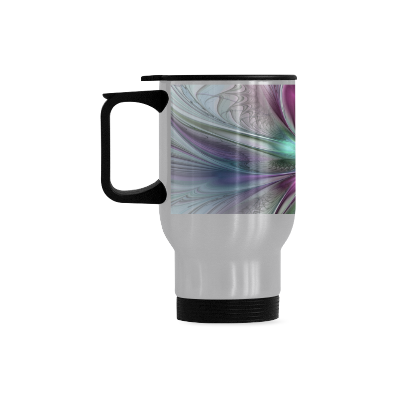 Colorful Fantasy Abstract Modern Fractal Flower Travel Mug (Silver) (14 Oz)