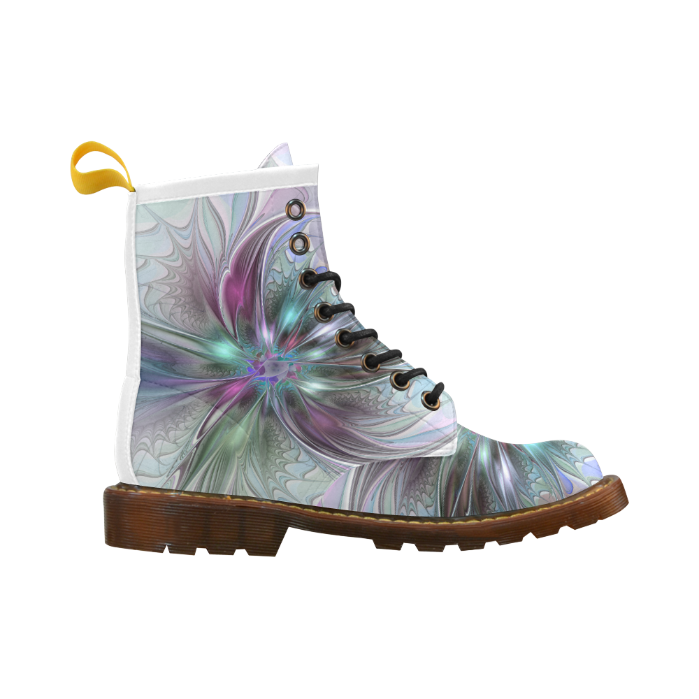 Colorful Fantasy Abstract Modern Fractal Flower High Grade PU Leather Martin Boots For Women Model 402H