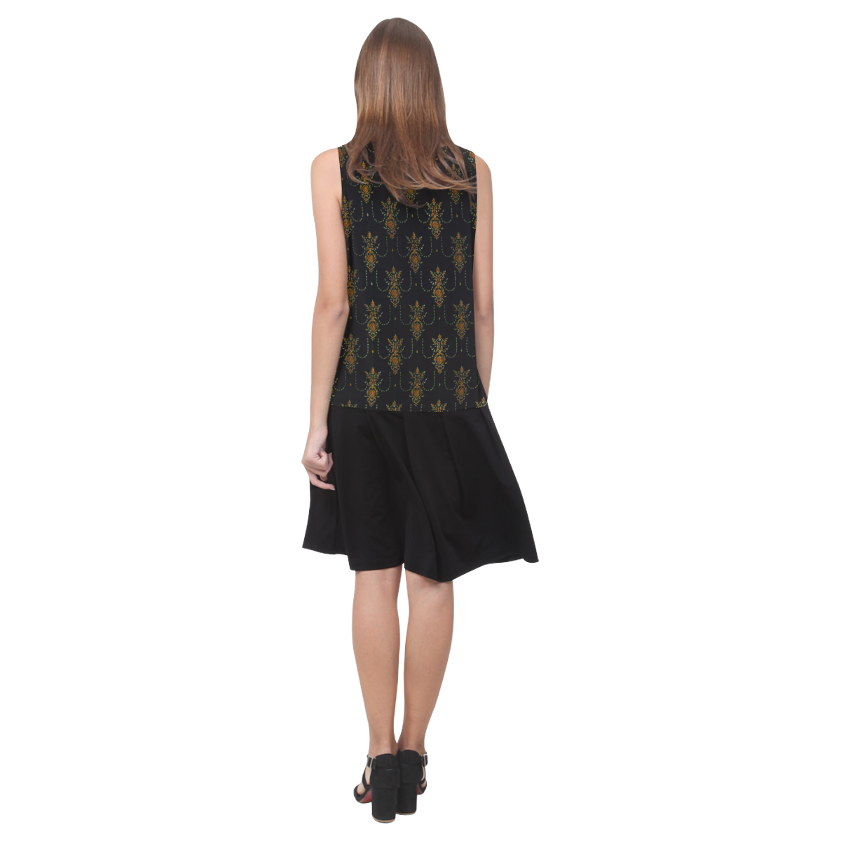 Black Tapestry Gothic Sleeveless Splicing Shift Dress(Model D17)
