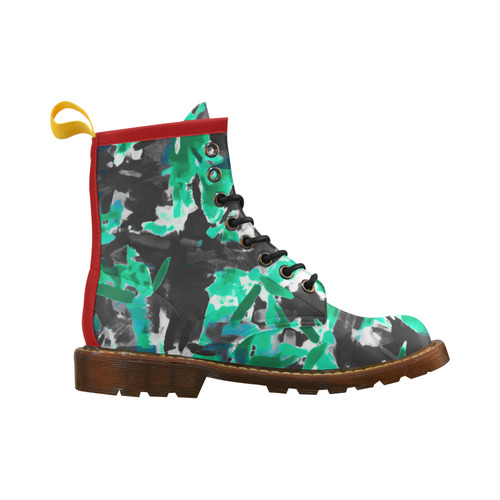 psychedelic vintage camouflage painting texture abstract in green and black High Grade PU Leather Martin Boots For Men Model 402H