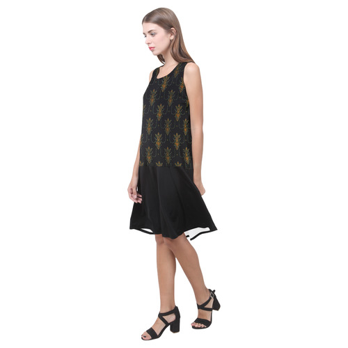 Black Tapestry Gothic Sleeveless Splicing Shift Dress(Model D17)