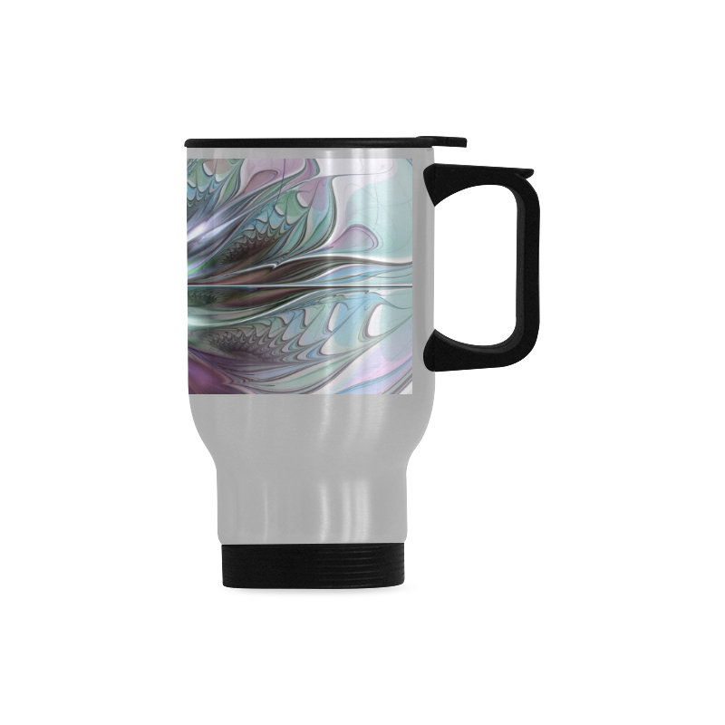 Colorful Fantasy Abstract Modern Fractal Flower Travel Mug (Silver) (14 Oz)