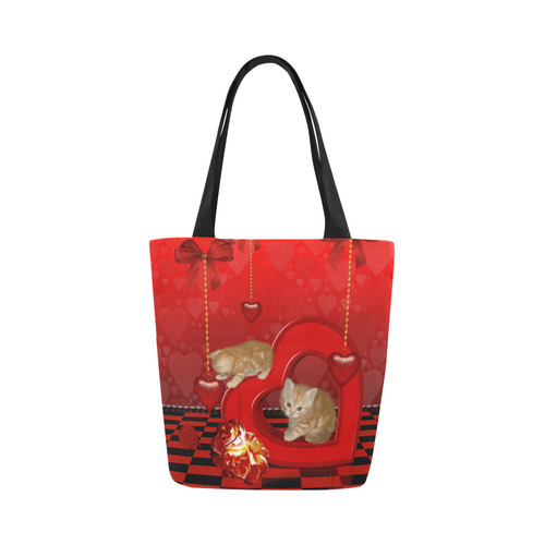 Cute kitten with hearts Canvas Tote Bag (Model 1657)