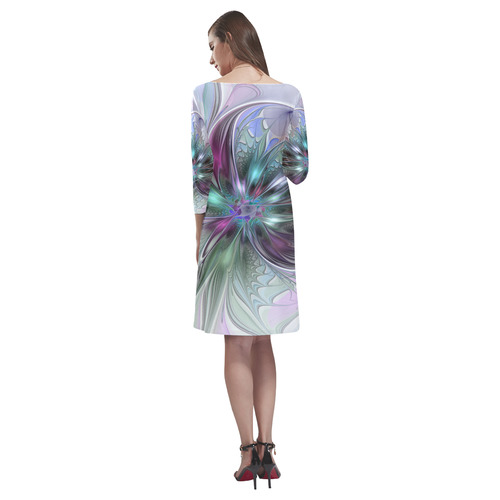 Colorful Fantasy Abstract Modern Fractal Flower Rhea Loose Round Neck Dress(Model D22)