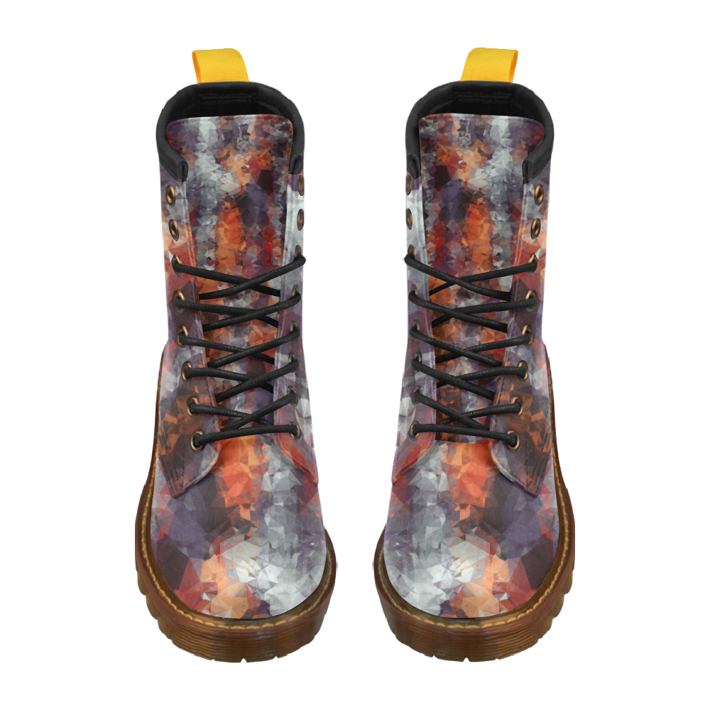 psychedelic geometric polygon shape pattern abstract in orange brown red black High Grade PU Leather Martin Boots For Women Model 402H