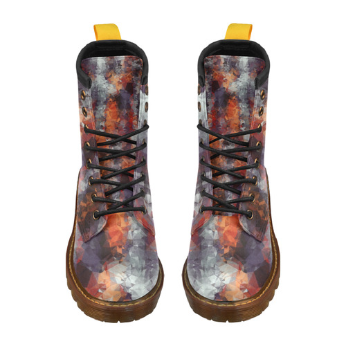 psychedelic geometric polygon shape pattern abstract in orange brown red black High Grade PU Leather Martin Boots For Women Model 402H