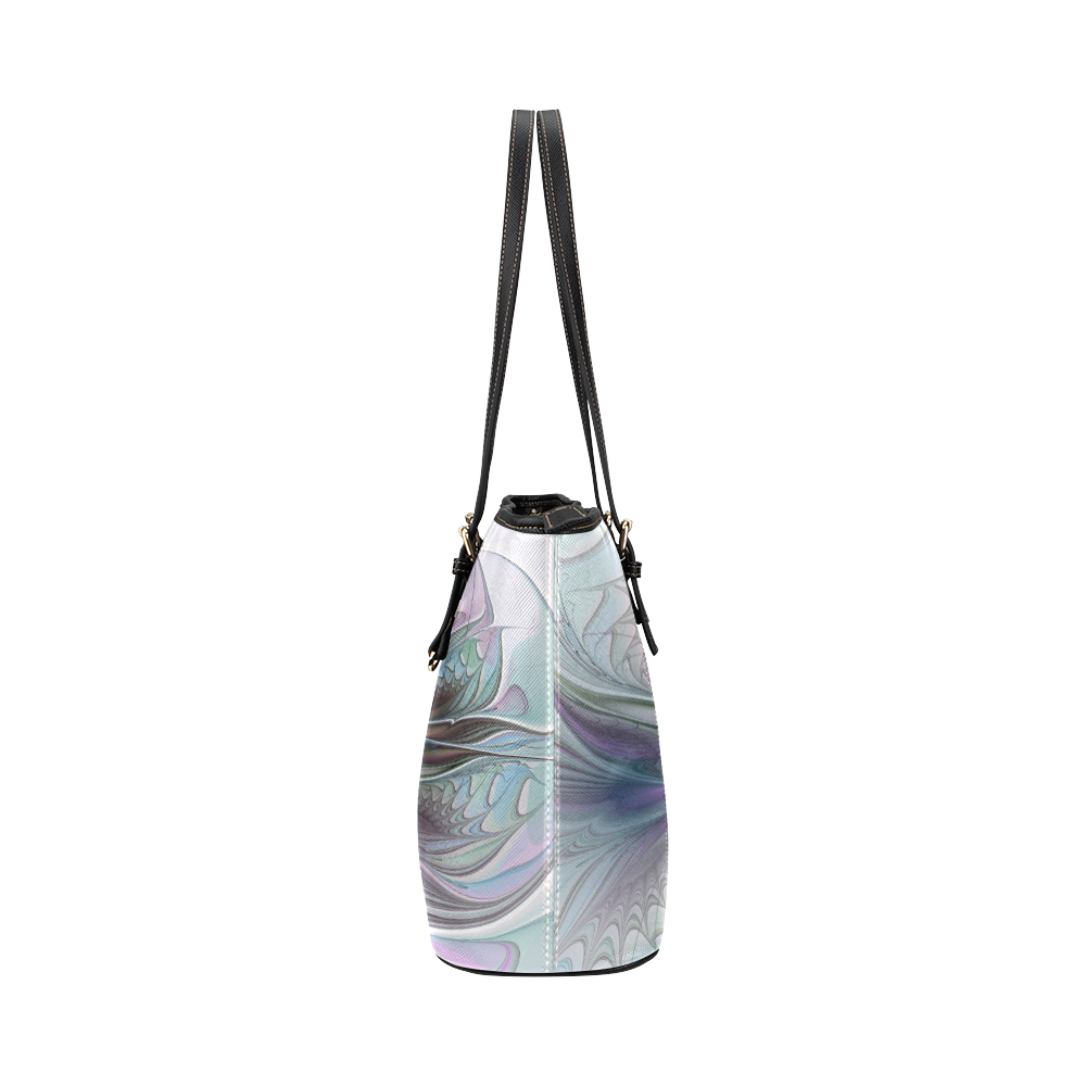 Colorful Fantasy Abstract Modern Fractal Flower Leather Tote Bag/Small (Model 1651)