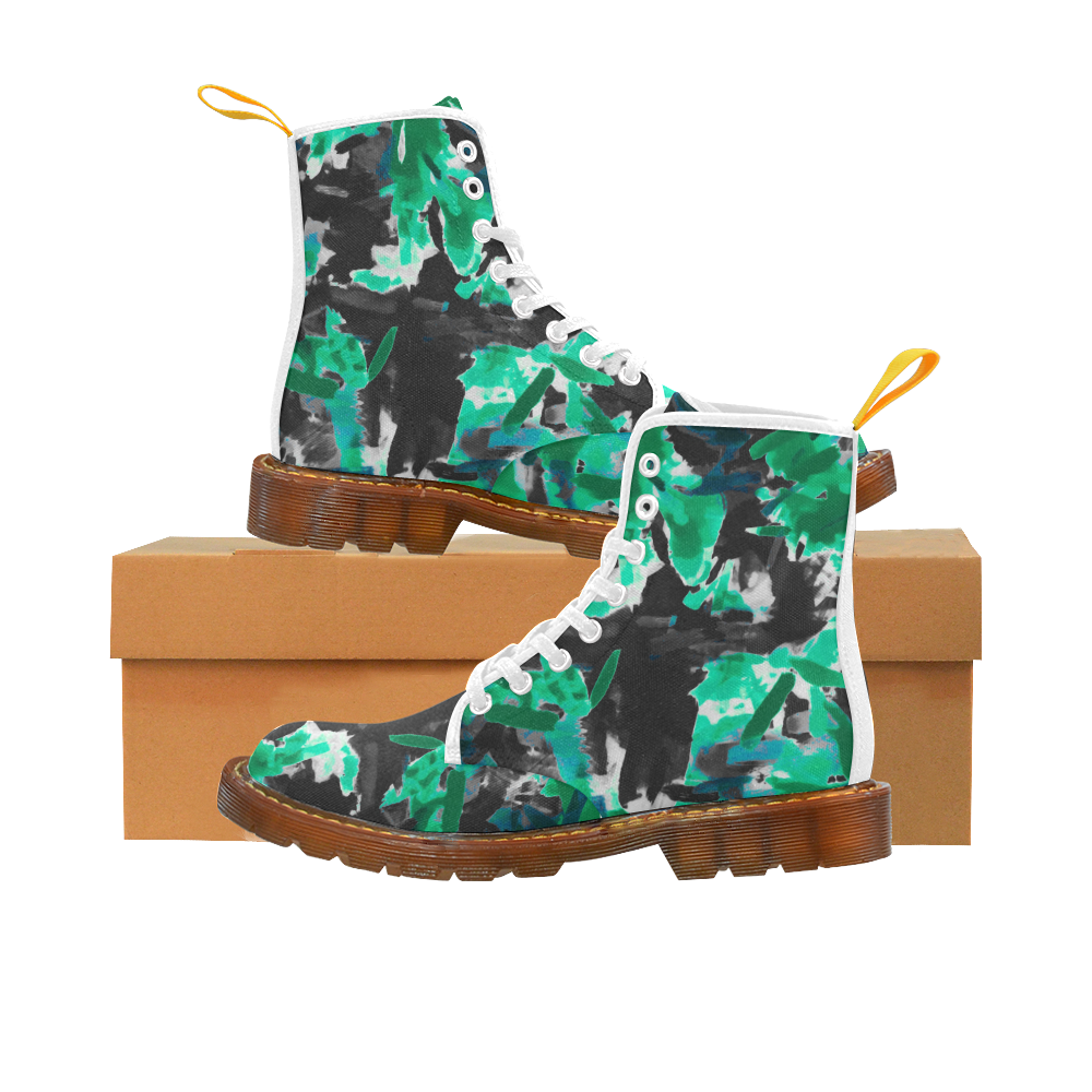 psychedelic vintage camouflage painting texture abstract in green and black Martin Boots For Women Model 1203H